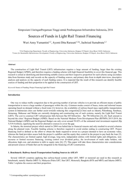 Sources of Funds in Light Rail Transit Financing