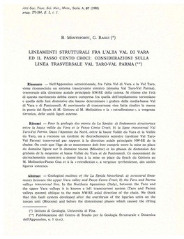 LINEAMENTI STRUTTURALI FRA L'alta VAL DI VARA ED IL PASSO CENTO CROCI: CONSIDERAZIONI SULLA LINEA TRASVERSALE VAL TARO-VAL PARMA Cd,)