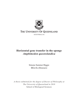 Horizontal Gene Transfer in the Sponge Amphimedon Queenslandica