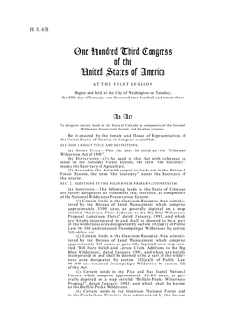 One Hundred Third Congress of the United States of America