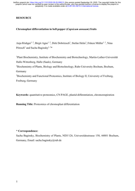 Chromoplast Differentiation in Bell Pepper (Capsicum Annuum) Fruits