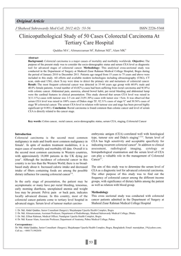 Clinicopathological Study of 50 Cases Colorectal Carcinoma at Tertiary Care Hospital