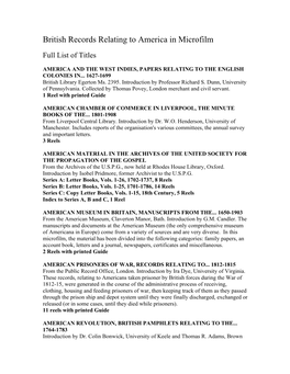 British Records Relating to America in Microfilm