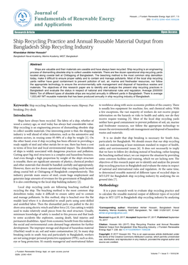 Ship Recycling Practice and Annual Reusable Material Output from Bangladesh Ship Recycling Industry