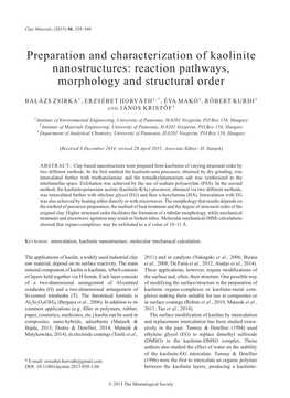 Preparation and Characterization of Kaolinite Nanostructures: Reaction Pathways, Morphology and Structural Order