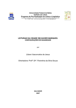 LEITURAS DA CIDADE EM XAVIER MARQUES: Liliane Vasconcelos De