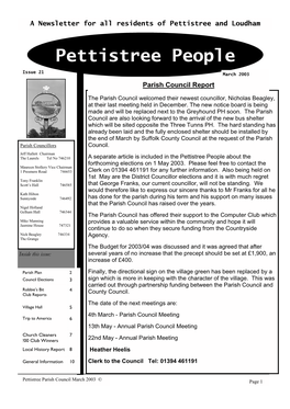 Issue 21 March 2003 Parish Council Report