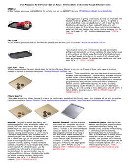 Great Accessories for the Cornufé 110 Cm Range - All Below Items Are Available Through Williams Sonoma