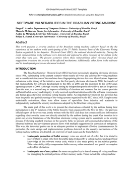 Software Vulnerabilities in the Brazilian Voting Machine