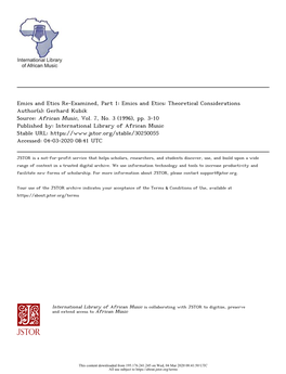 Emics and Etics Re-Examined, Part 1: Emics and Etics: Theoretical Considerations Author(S): Gerhard Kubik Source: African Music, Vol