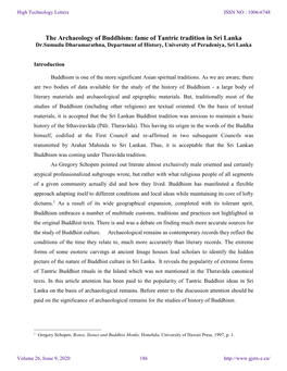 Fame of Tantric Tradition in Sri Lanka Dr.Sumudu Dharamarathna, Department of History, University of Peradeniya, Sri Lanka