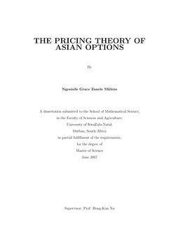 The Pricing Theory of Asian Options