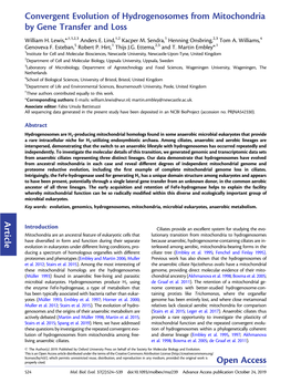 Convergent Evolution of Hydrogenosomes from Mitochondria by Gene Transfer and Loss William H