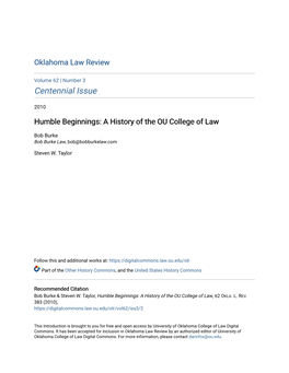Humble Beginnings: a History of the OU College of Law