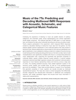 Predicting and Decoding Multivoxel Fmri Responses with Acoustic, Schematic, and Categorical Music Features