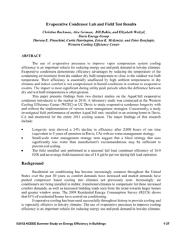 Evaporative Condenser Lab and Field Test Results