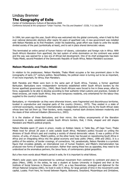 The Geography of Exile Center of Contemporary Culture of Barcelona 2004 Conference Lectured at the Symposium “Urban Traumas