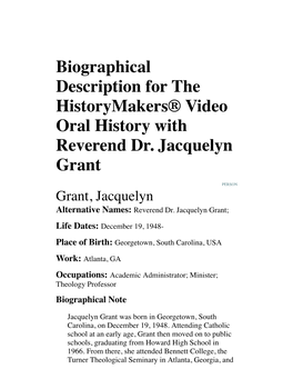 Biographical Description for the Historymakers® Video Oral History with Reverend Dr