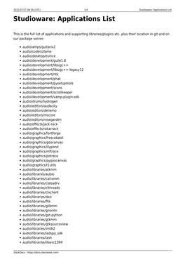 Studioware: Applications List Studioware: Applications List
