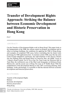 Transfer of Development Rights Approach