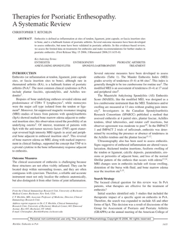 Therapies for Psoriatic Enthesopathy. a Systematic Review CHRISTOPHER T