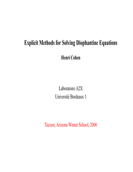 Explicit Methods for Solving Diophantine Equations