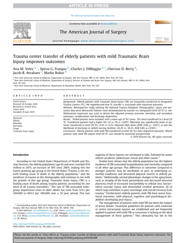 Trauma Center Transfer of Elderly Patients with Mild Traumatic Brain Injury Improves Outcomes