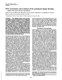 DNA Systematics and Evolution of the Artiodactyl Family Bovidae (Phylogeny/Ntdna Sequences/Rrna Genes/Rapid Cladogenesis) MARC W