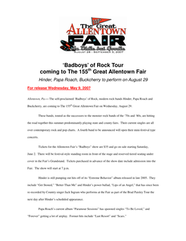 'Badboys' of Rock Tour Coming to the 155 Great Allentown Fair