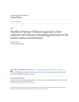 Northern Fulmars (Fulmarus Glacialis) As Bio-Indicators of Endocrine Disrupting Plasticizers in the Marine Surface Environment.