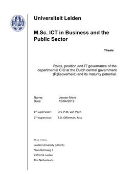 Roles, Position and IT Governance of the Departmental CIO at the Dutch Central Government (Rijksoverheid) and Its Maturity Potential