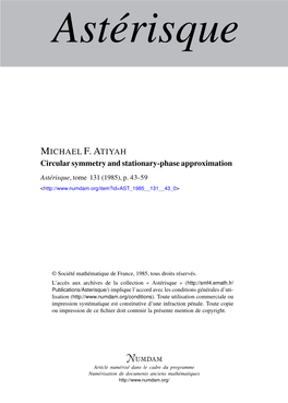Circular Symmetry and Stationary-Phase Approximation Astérisque, Tome 131 (1985), P