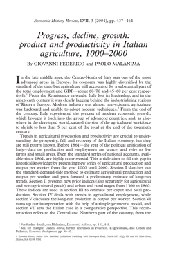 Product and Productivity in Italian Agriculture, 1000–2000 by GIOVANNI FEDERICO and PAOLO MALANIMA