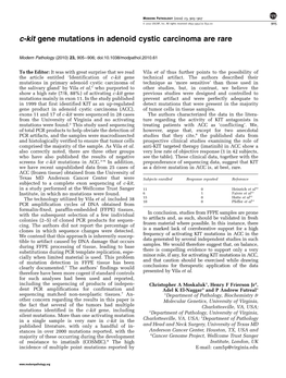 C-Kit Gene Mutations in Adenoid Cystic Carcinoma Are Rare