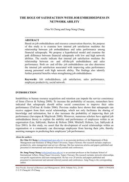 The Role of Satisfaction with Job Embeddedness in Network Ability