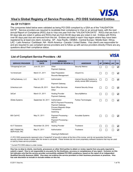 Visa's Global Registry of Service Providers