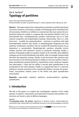 Typology of Partitives Received October 28, 2019; Accepted November 17, 2020; Published Online February 18, 2021