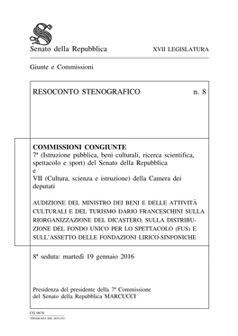 Senato Della Repubblica RESOCONTO STENOGRAFICO N. 8