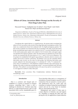 Effects of Citrus Aurantium (Bitter Orange) on the Severity of First Stage