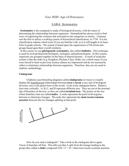 Geo 302D: Age of Dinosaurs LAB 4: Systematics