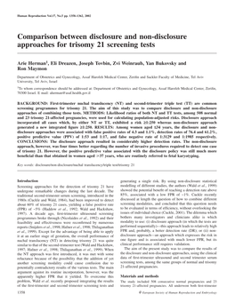 Comparison Between Disclosure and Non-Disclosure Approaches for Trisomy 21 Screening Tests