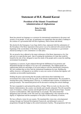 Statement by Hamid Karzai, President of Afghanistan