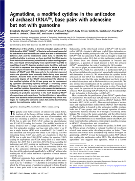 Agmatidine, a Modified Cytidine in the Anticodon of Archaeal Trna , Base