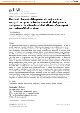 The Clavicular Part of the Pectoralis Major: a True Entity of the Upper Limb on Anatomical, Phylogenetic, Ontogenetic, Functional and Clinical Bases