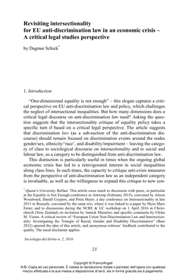 Revisiting Intersectionality for EU Anti-Discrimination Law in an Economic Crisis – a Critical Legal Studies Perspective