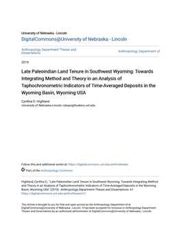 Late Paleoindian Land Tenure in Southwest Wyoming: Towards