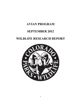 Avian Program September 2012 Wildlife Research Report