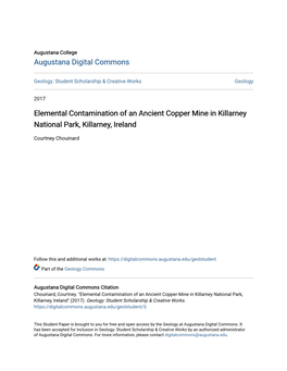 Elemental Contamination of an Ancient Copper Mine in Killarney National Park, Killarney, Ireland