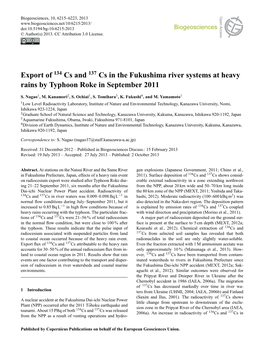 Export of 134 Cs and 137 Cs in the Fukushima River Systems at Heavy Rains by Typhoon Roke in September 2011