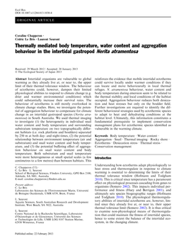 Thermally Mediated Body Temperature, Water Content and Aggregation Behaviour in the Intertidal Gastropod Nerita Atramentosa